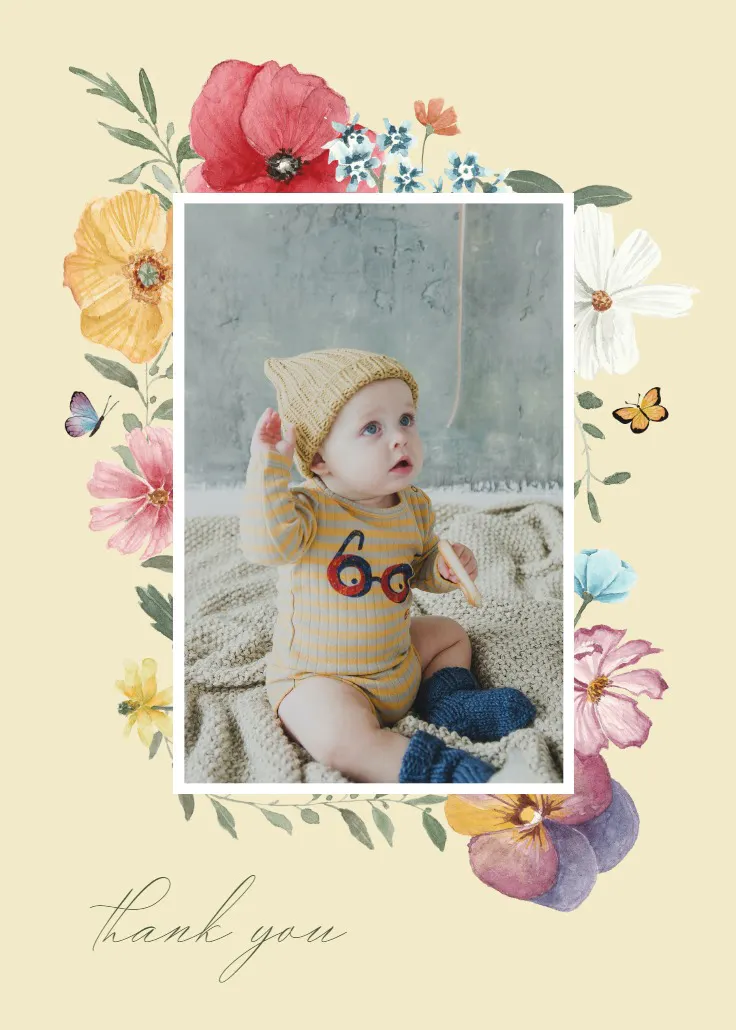 Full of flowers frame - baby shower teşekkür kartı